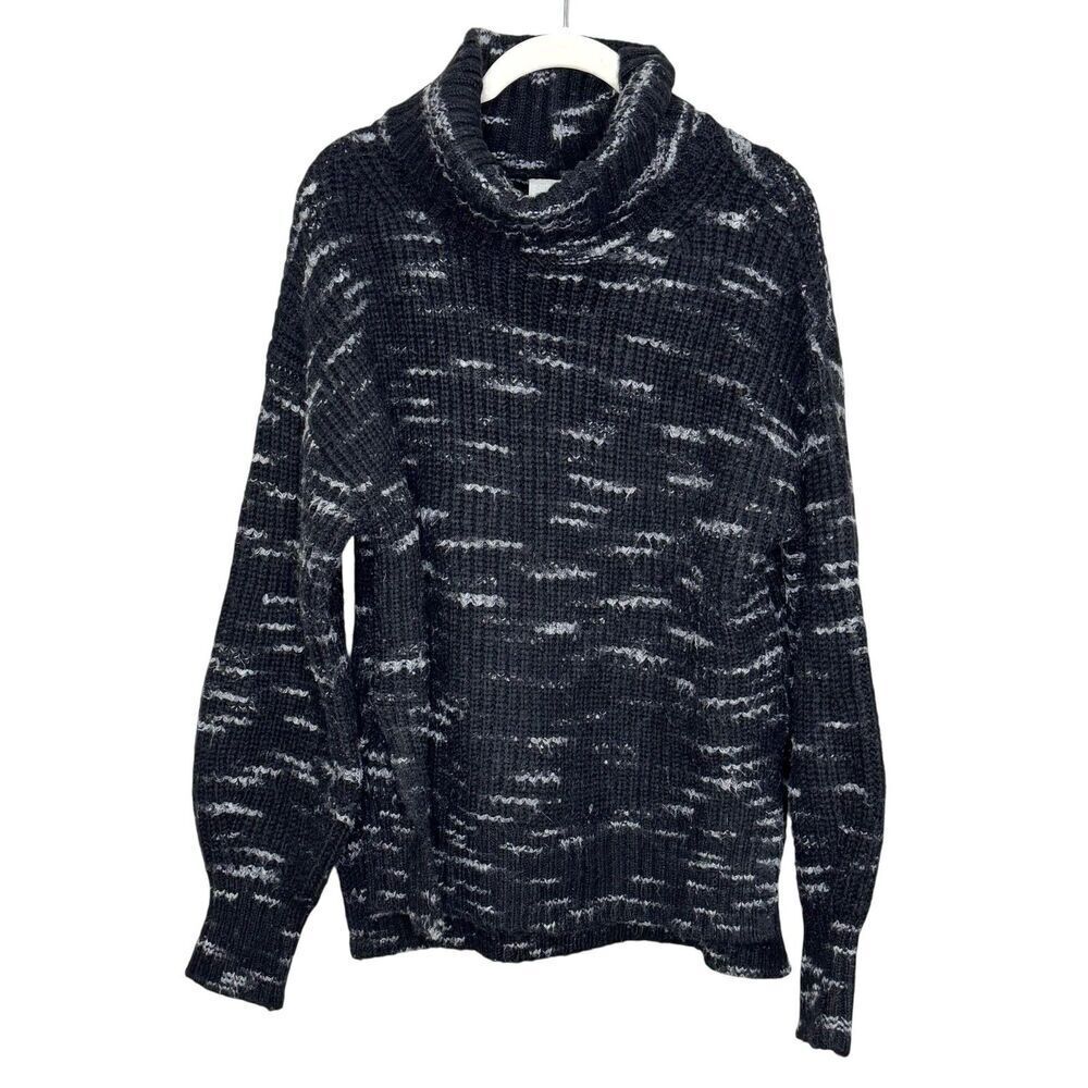 Varley Marlena Knit Sweater Womens Small Black White Dalmatian Turtleneck Chunky